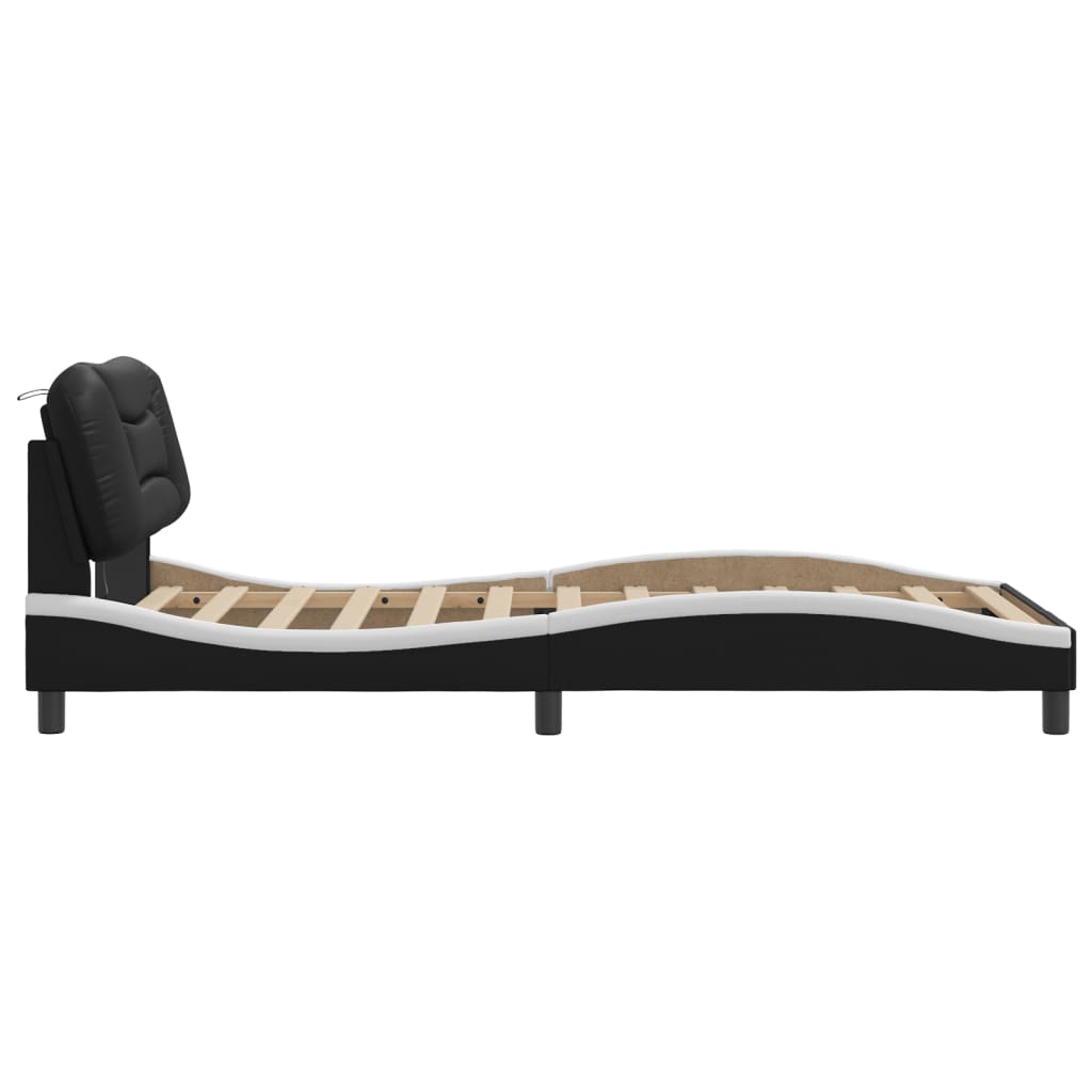 Bed Frame with LED without Mattress "Hvar" Black and White 107x203 cm