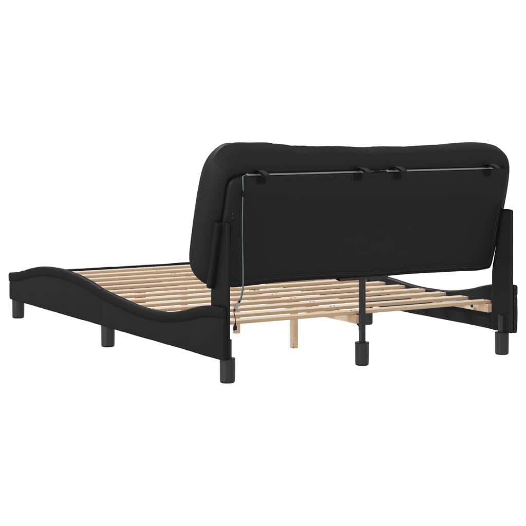 Bed Frame with LED without Mattress "Hvar" Black 137x190 cm