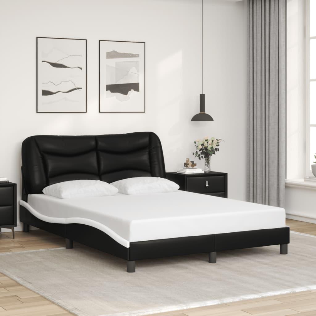 Bed Frame with LED without Mattress "Hvar" Black and White 137x190 cm