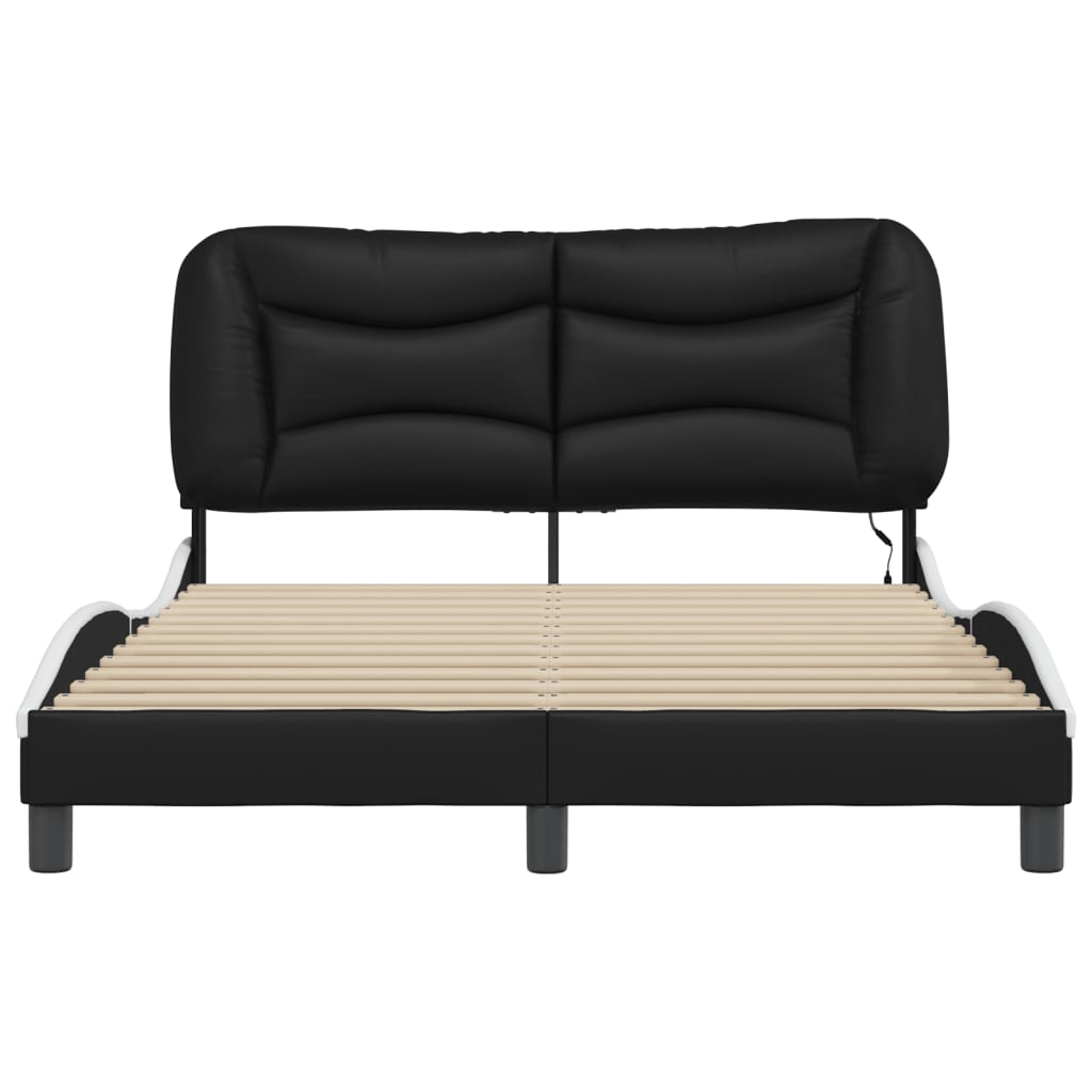 Bed Frame with LED without Mattress "Hvar" Black and White 137x190 cm