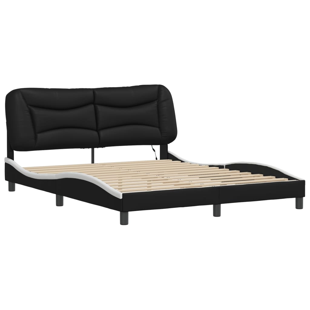 Bed Frame with LED without Mattress "Hvar" Black and White 152x203 cm