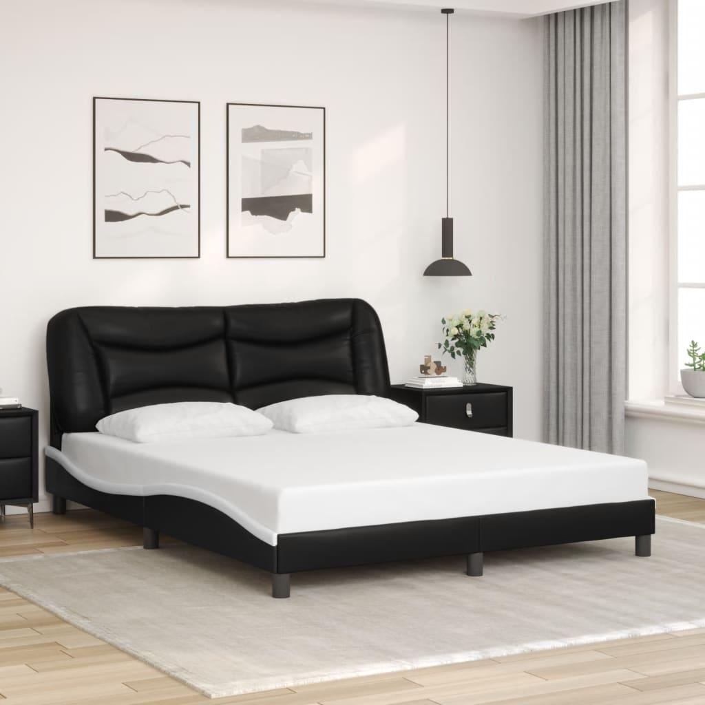 Bed Frame with LED without Mattress "Hvar" Black and White 152x203 cm