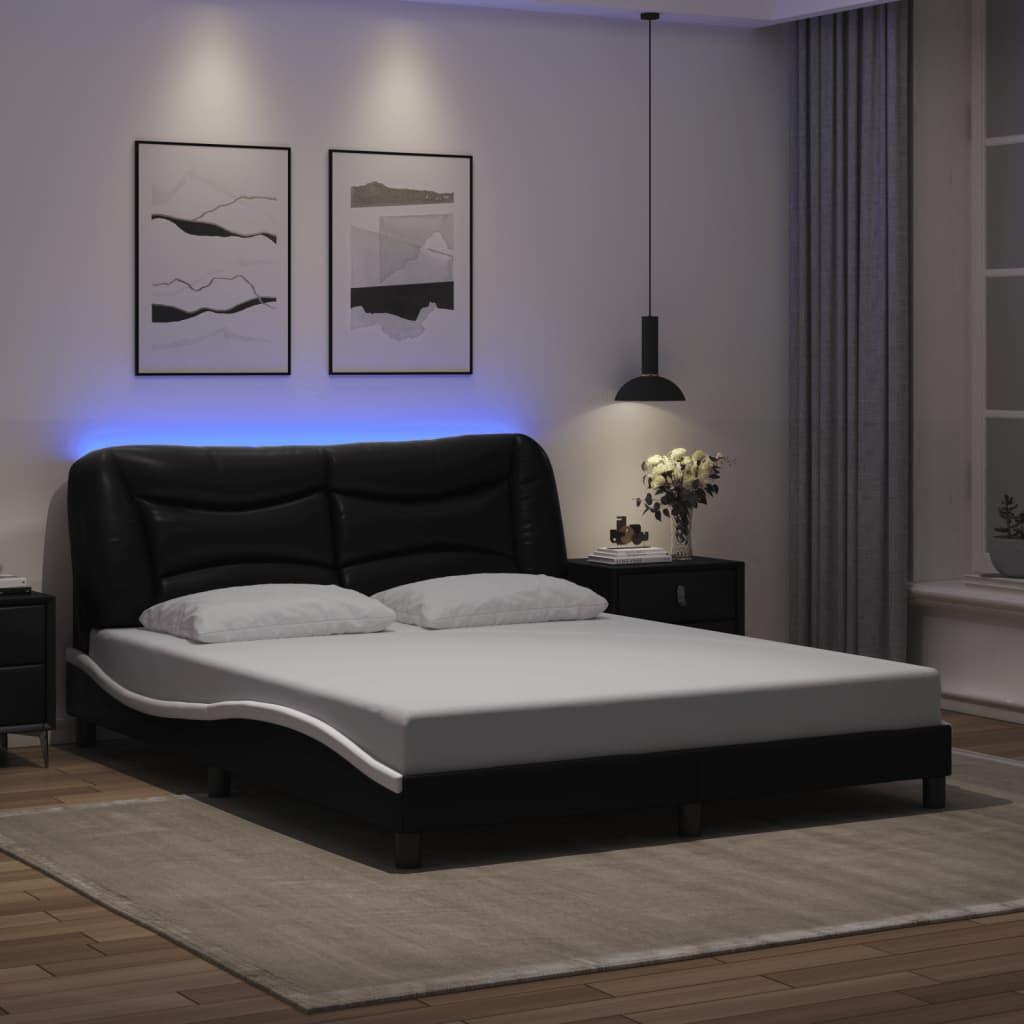 Bed Frame with LED without Mattress "Hvar" Black and White 152x203 cm