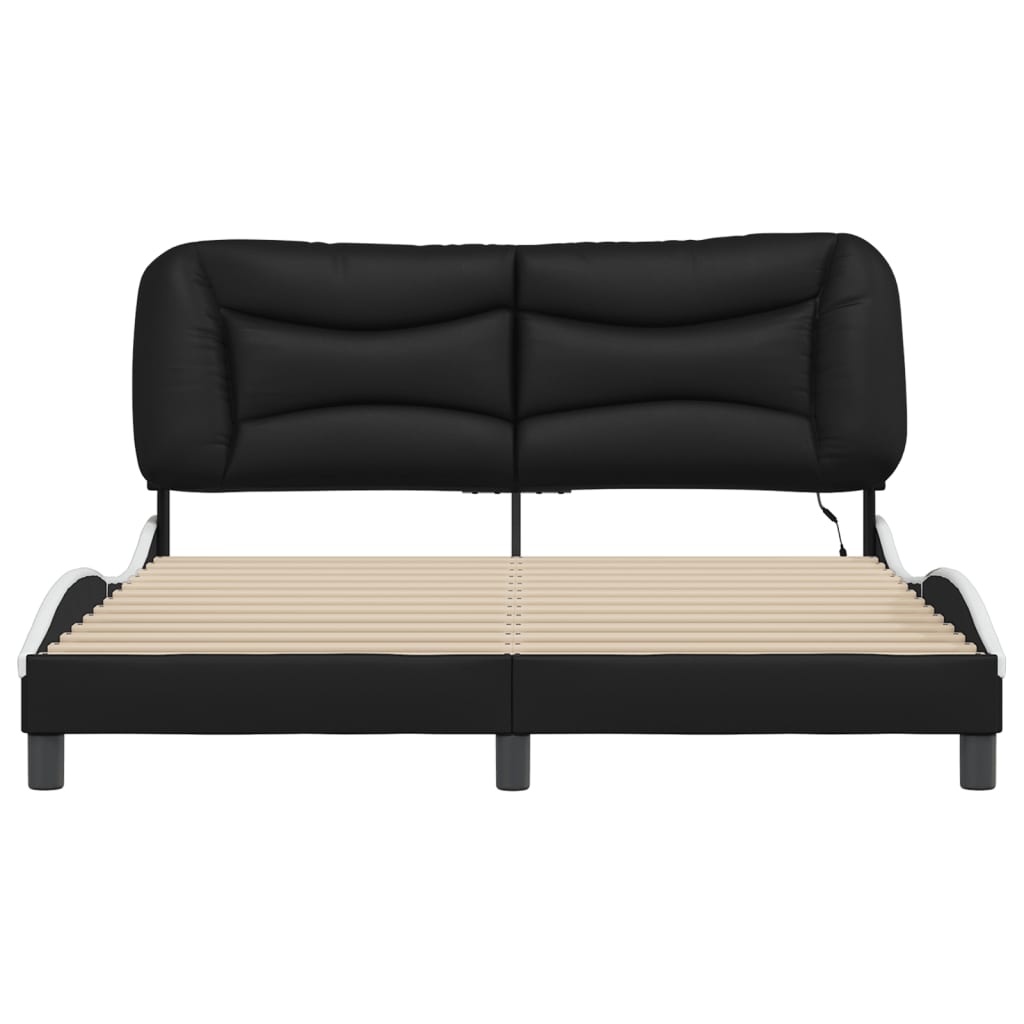 Bed Frame with LED without Mattress "Hvar" Black and White 152x203 cm