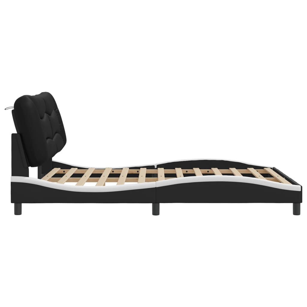 Bed Frame with LED without Mattress "Hvar" Black and White 152x203 cm