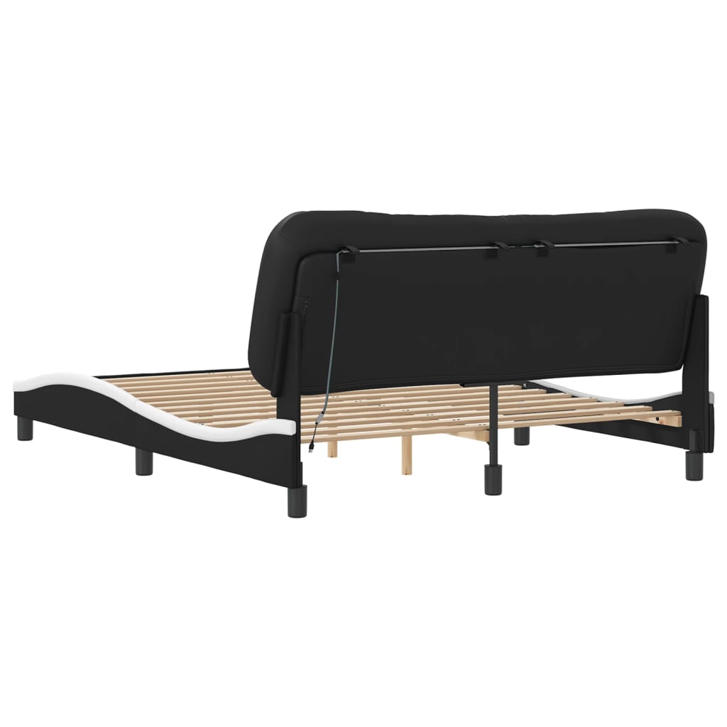 Bed Frame with LED without Mattress "Hvar" Black and White 152x203 cm