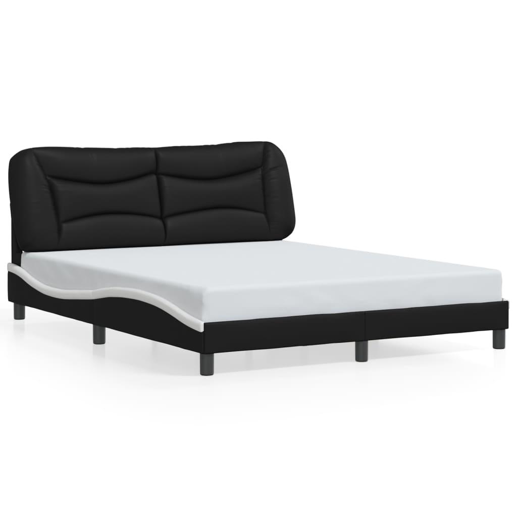 Bed Frame with LED without Mattress "Hvar" Black and White 152x203 cm