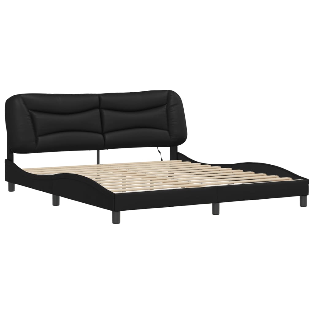 Bed Frame with LED without Mattress "Hvar" Black 180x200 cm