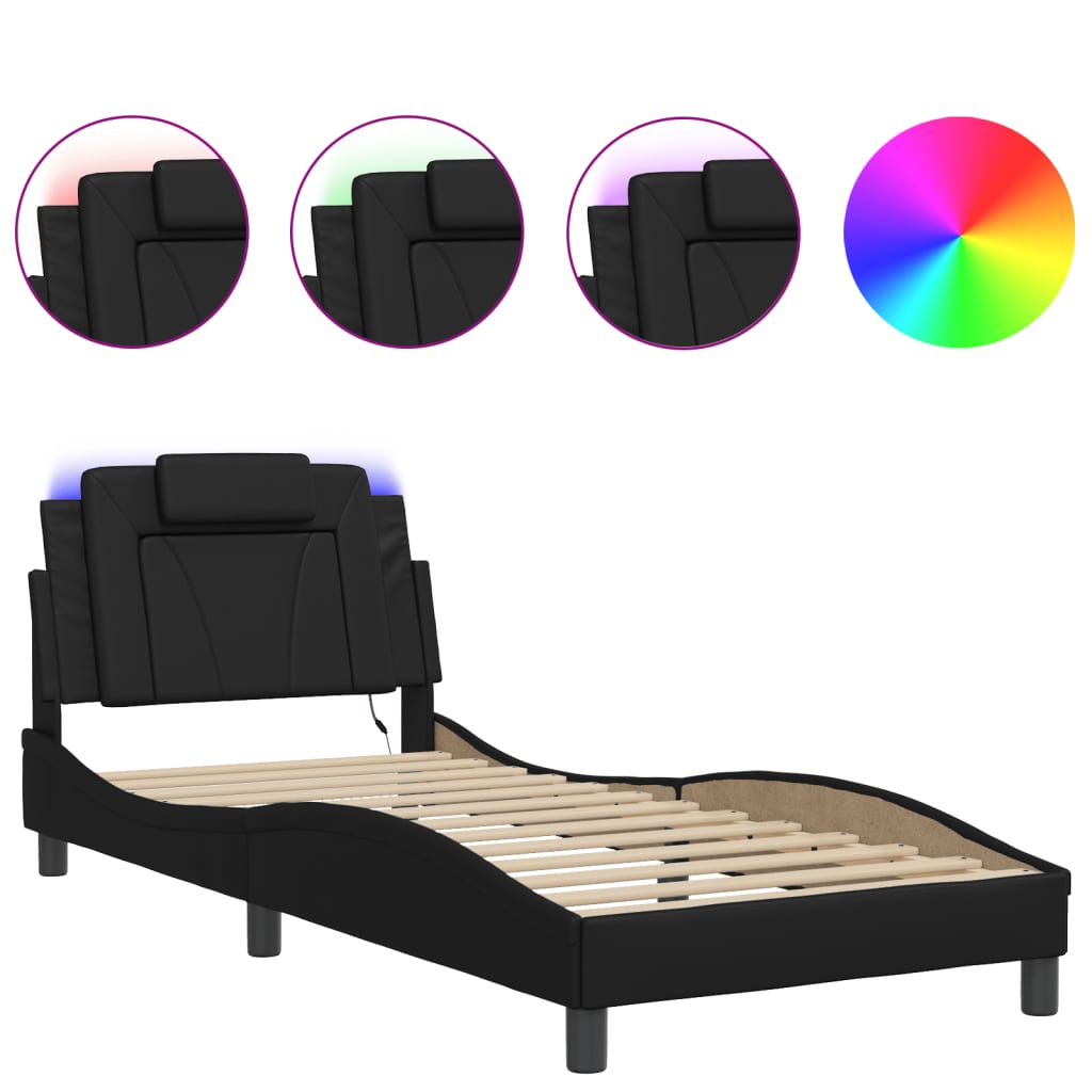 Bed Frame "Viana" with LED without Mattress Black 90x190 cm