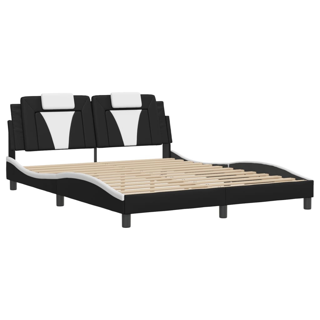 Bed Frame "Viana" with LED without Mattress Black and White 152x203 cm