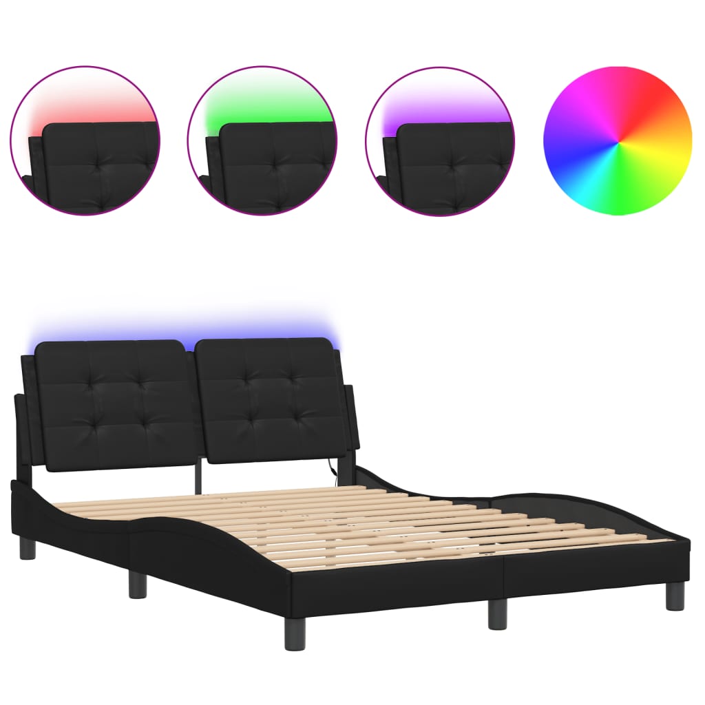 Bed Frame with LED without Mattress "Zadar" Black 137x190 cm