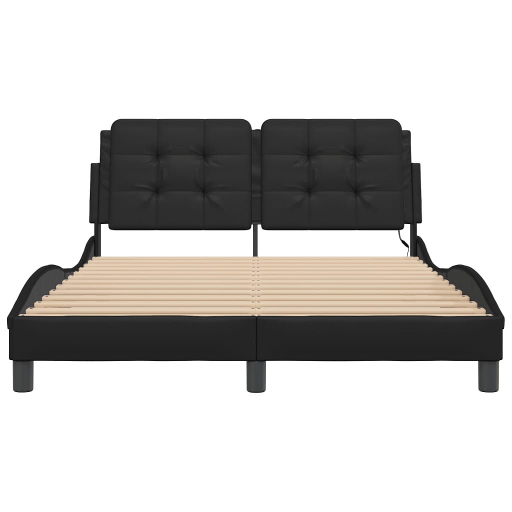 Bed Frame with LED without Mattress "Zadar" Black 137x190 cm