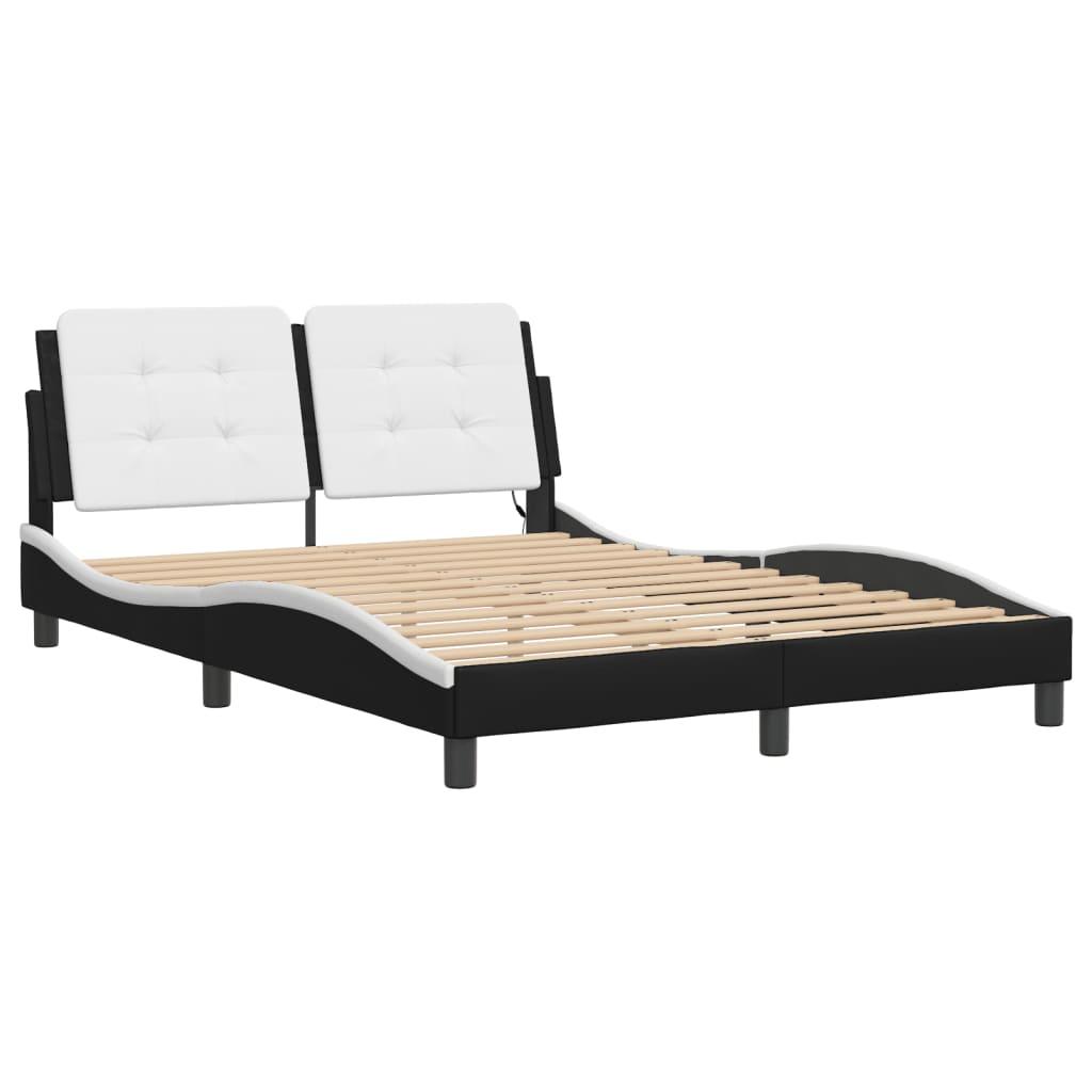 Bed Frame with LED without Mattress "Zadar" Black and White 137x190 cm