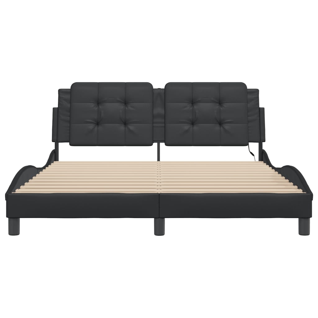 Bed Frame with LED without Mattress "Zadar" Black 152x203 cm