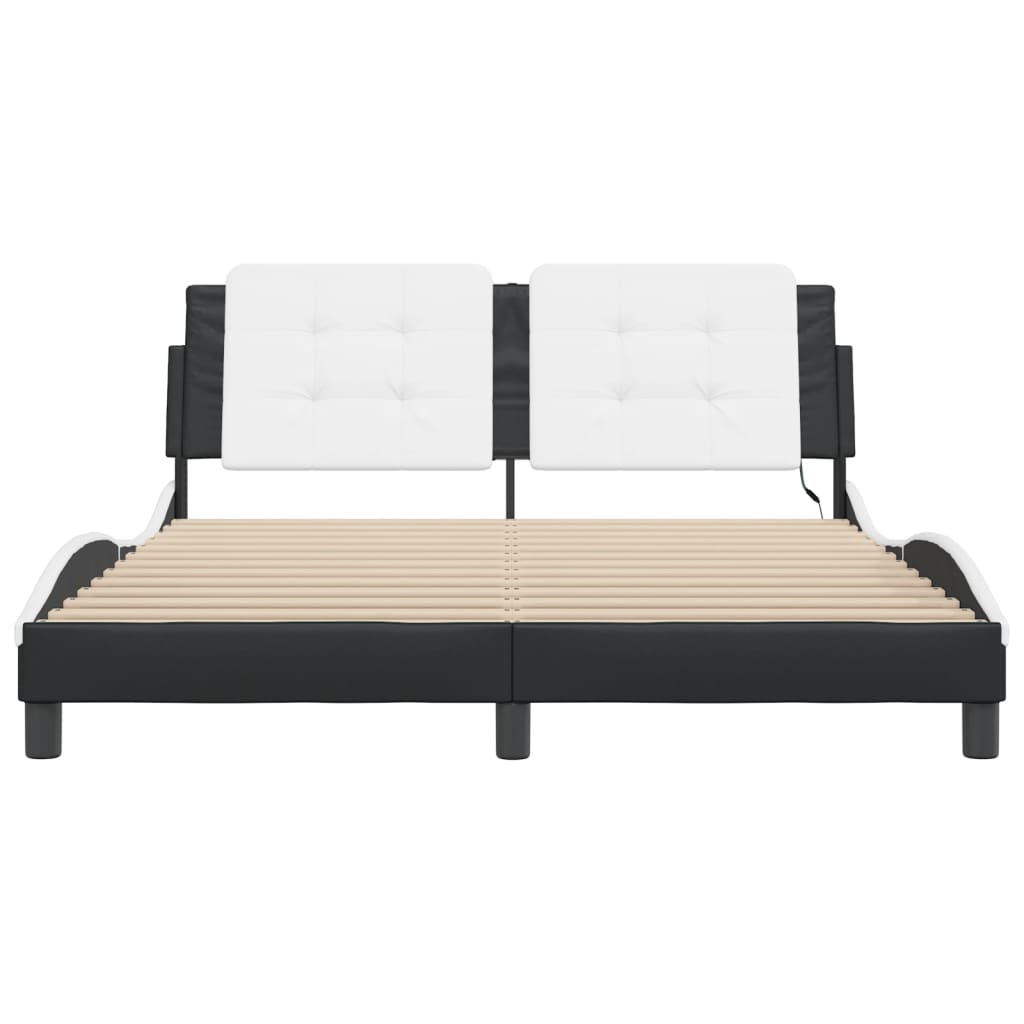 Bed Frame with LED without Mattress "Zadar" Black and White 152x203 cm