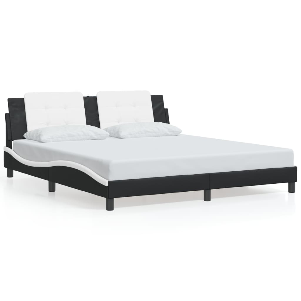 Bed Frame with LED without Mattress "Zadar" Black and White 180x200 cm