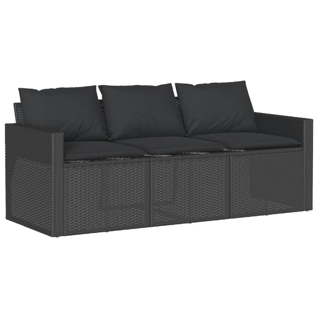 6 Piece Garden Sofa Set with Cushions Black Poly Rattan