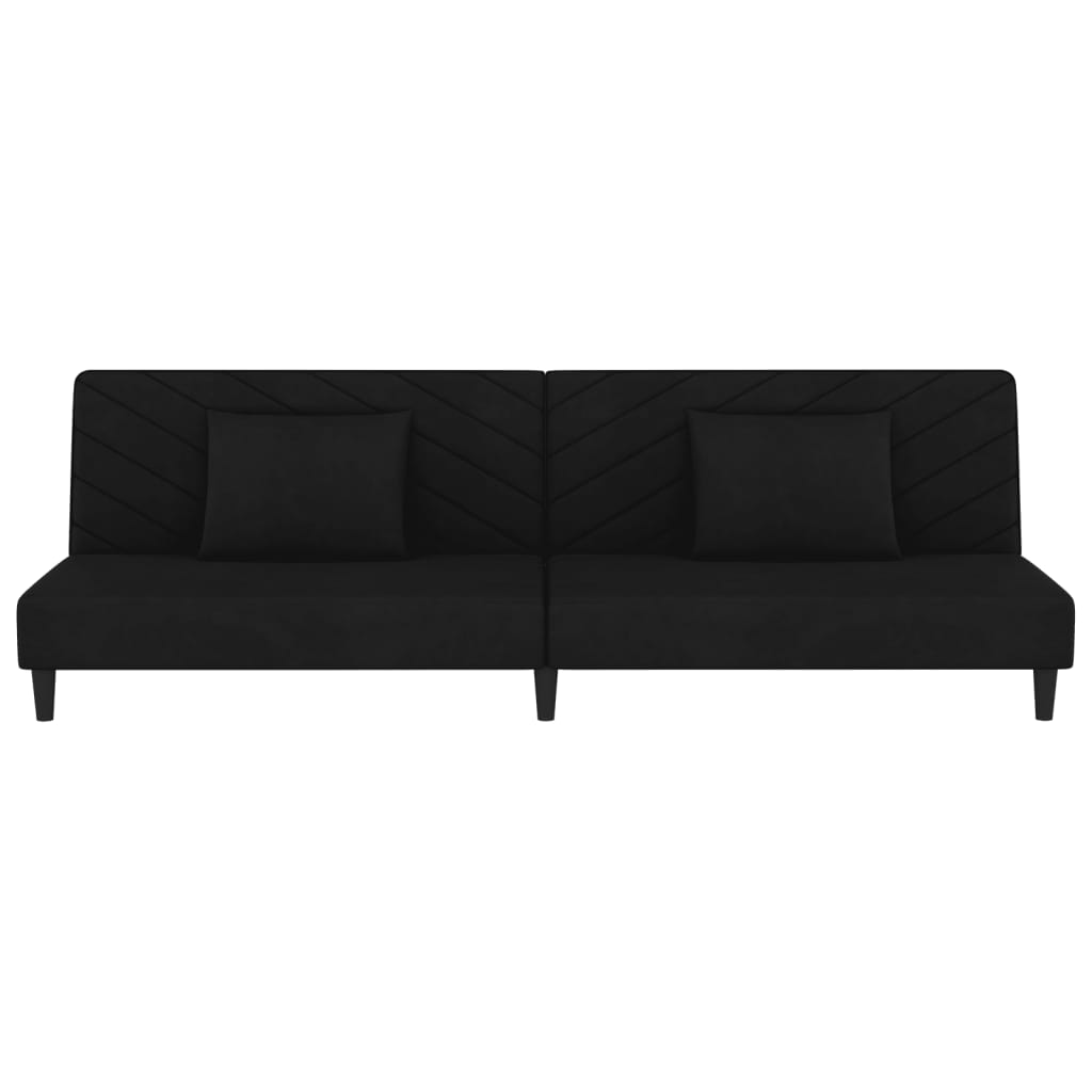2-Seater Sofa Bed with Two Pillows Black Velvet