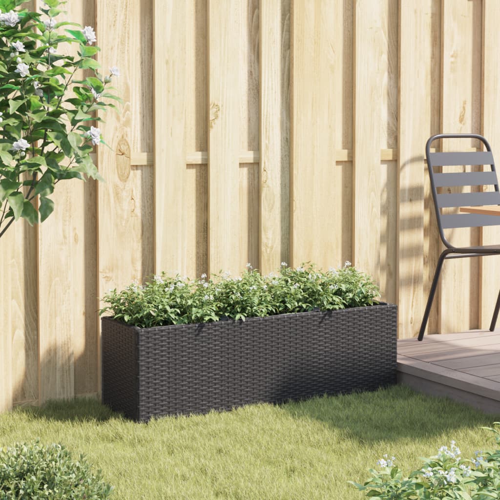 Garden Planter with 3 Pots Black 105x30x32 cm Poly Rattan
