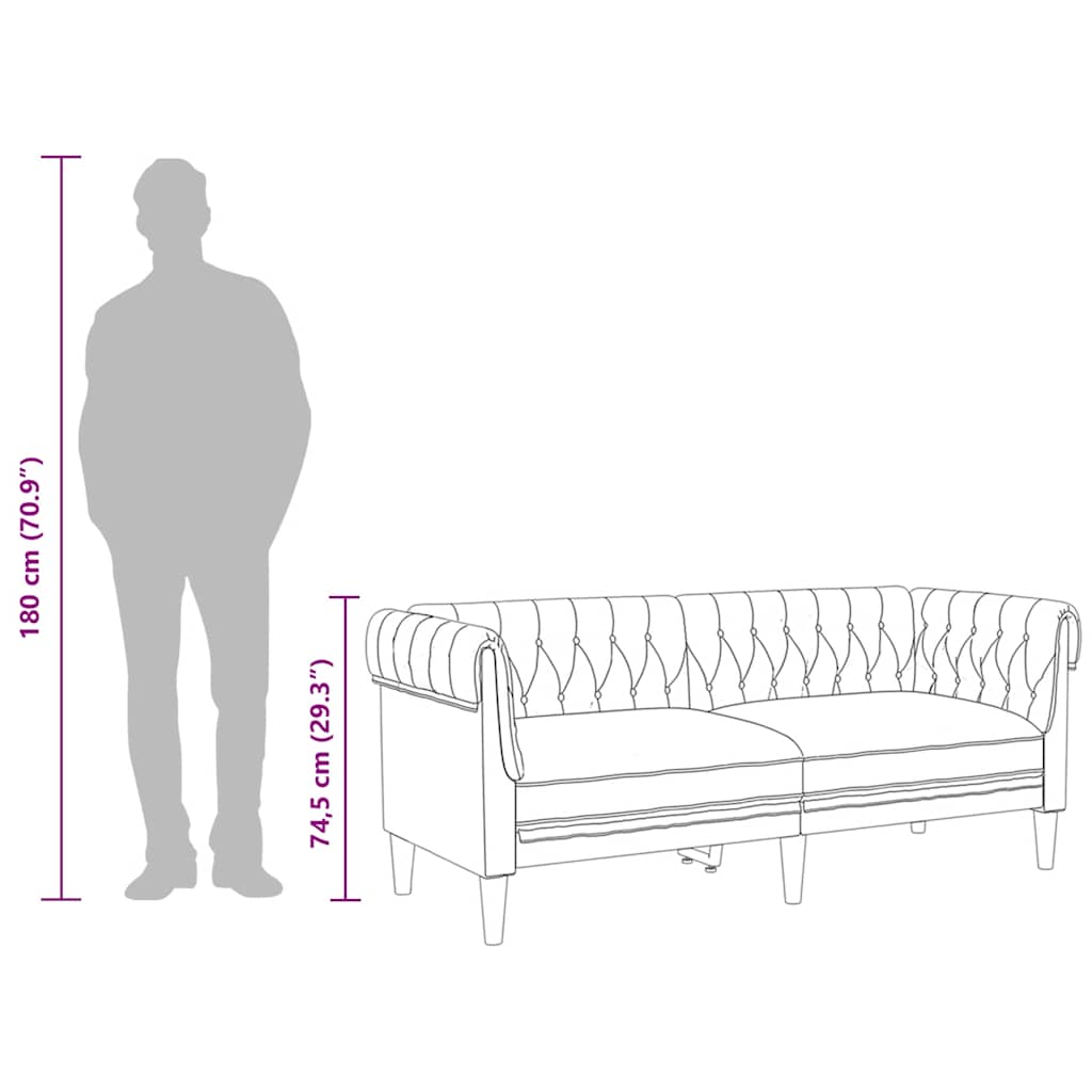 Chesterfield Sofa 2-Seater Black Fabric