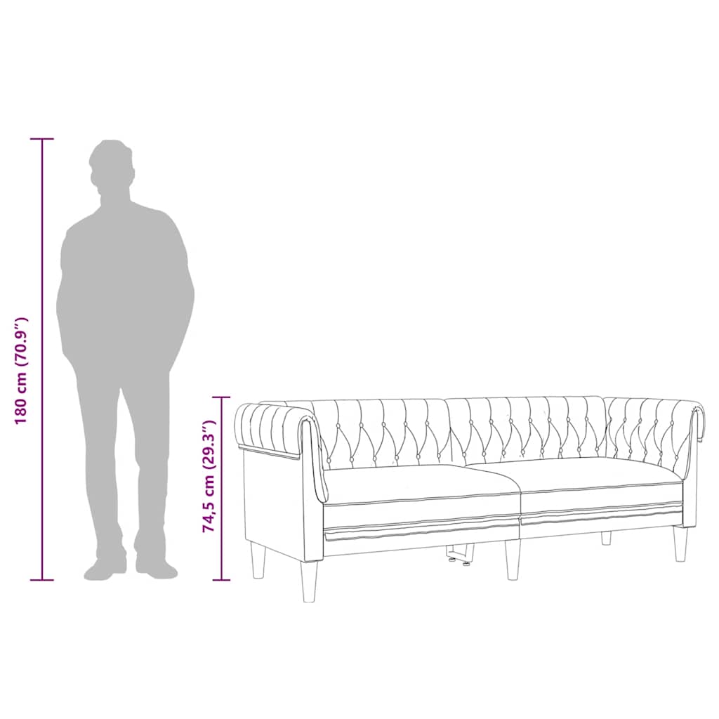 Chesterfield Sofa 3-Seater Dark Grey Fabric