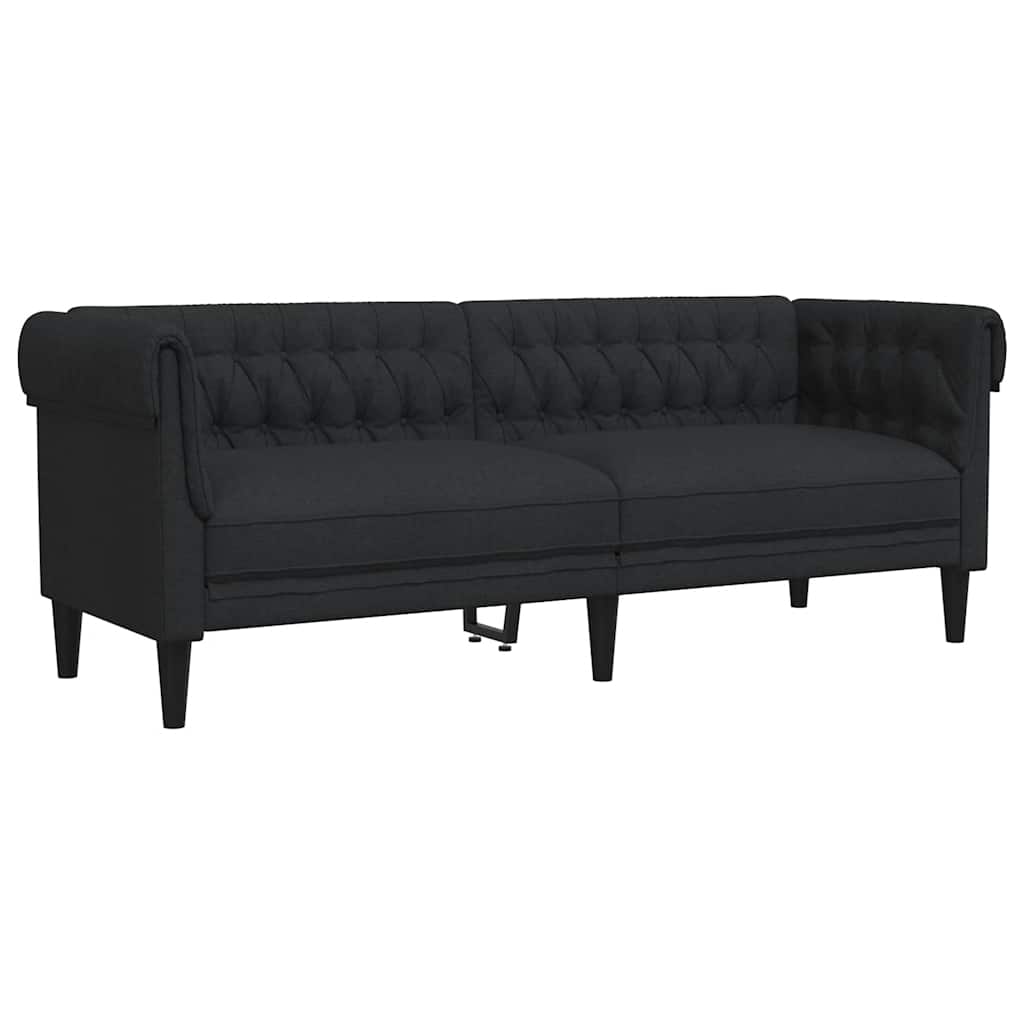 Chesterfield Sofa 3-Seater Black Fabric