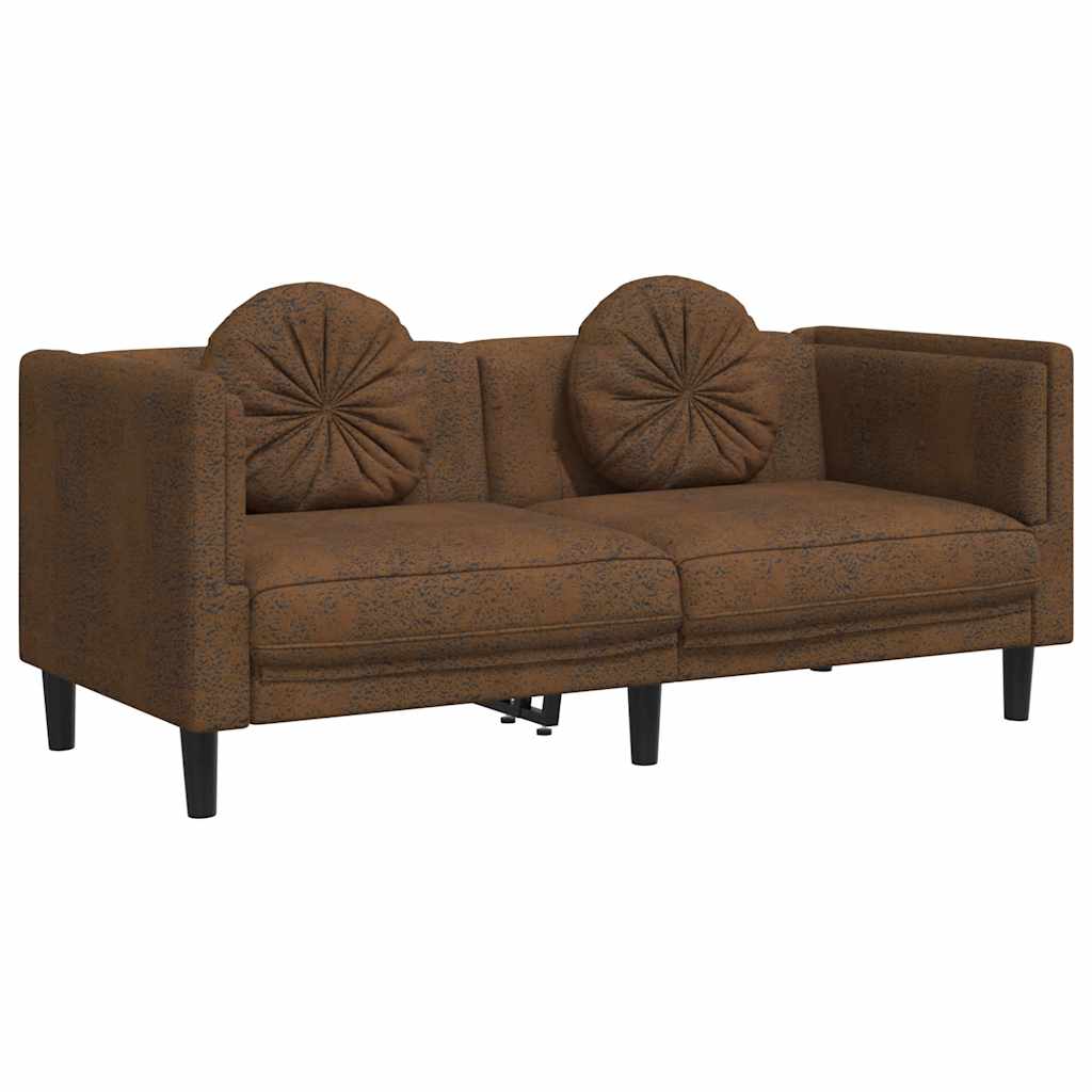 Sofa with Cushions 2-Seater Brown Faux Suede Leather