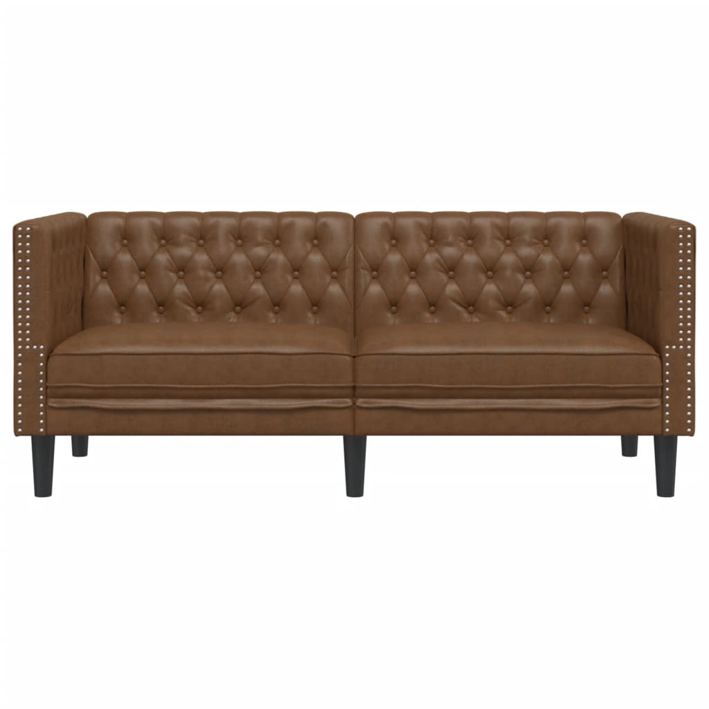 Chesterfield Sofa 2-Seater Brown Faux Suede Leather