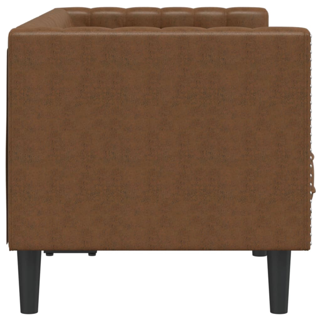 Chesterfield Sofa 2-Seater Brown Faux Suede Leather