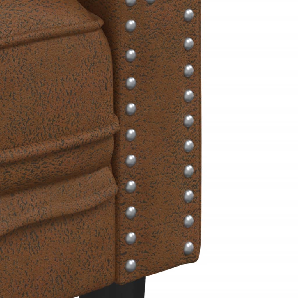 Chesterfield Sofa 3-Seater Brown Faux Suede Leather