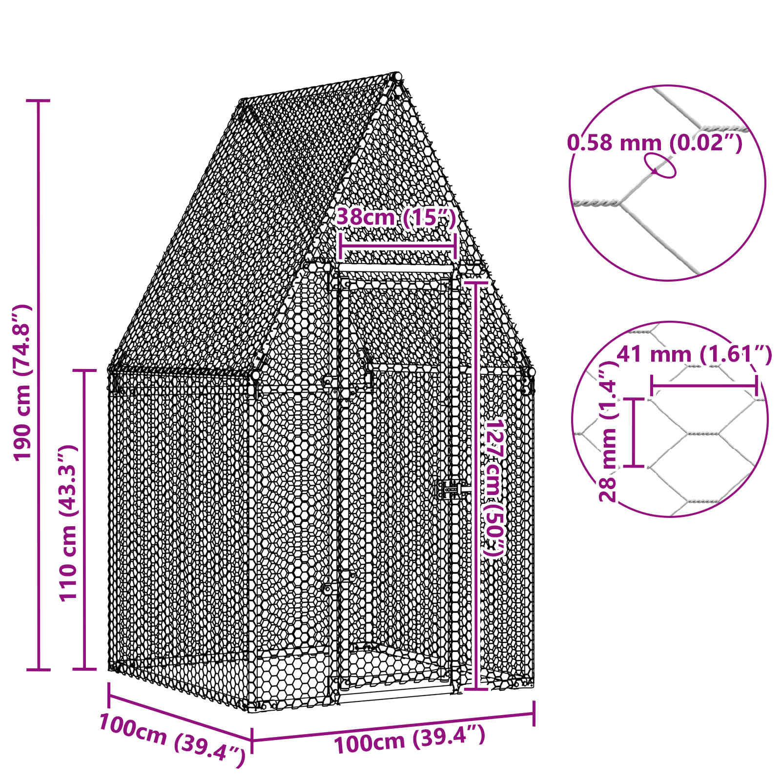 Chicken Cage Silver 100x100x190 cm Galvanised Steel