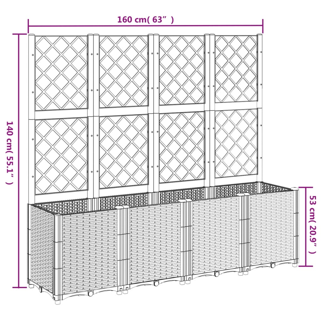 Garden Planter with Trellis Blue Grey 160x40x140 cm PP