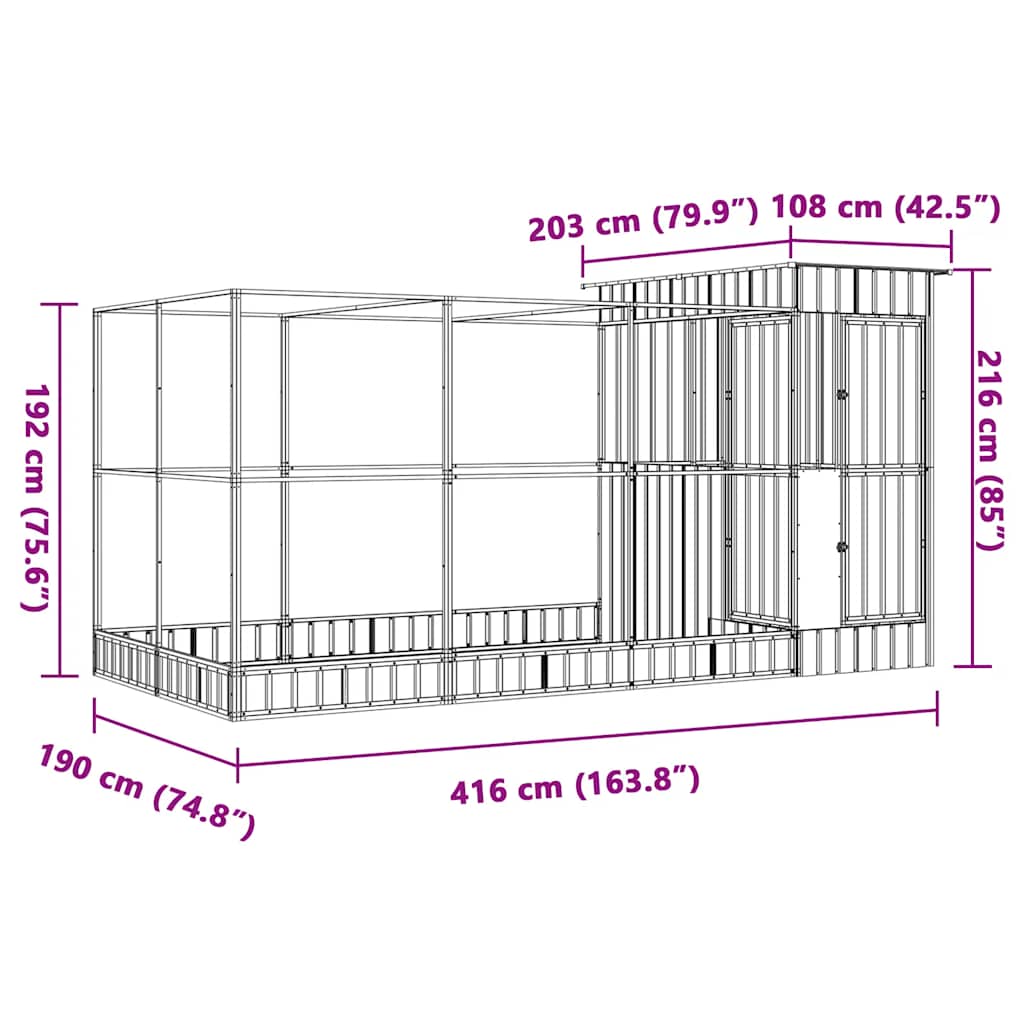 Aviary with Extension Silver 416x203x216 cm Steel