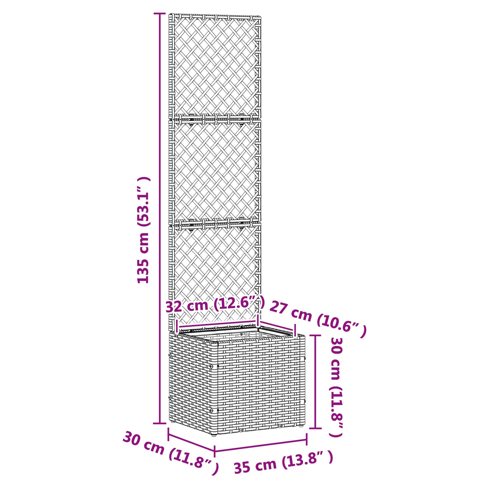 Garden Trellis Planter Black 35 x 30 x 135 cm Metal