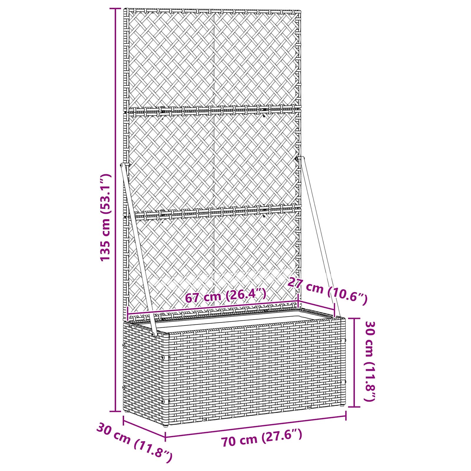 Garden Trellis Planter Black 70 x 30 x 135 cm Metal