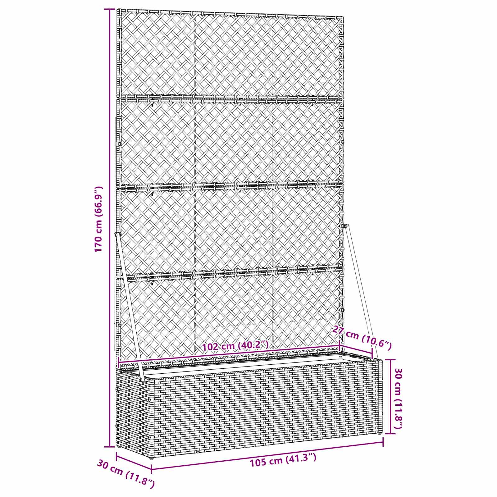 Garden Trellis Planter Black 105 x 30 x 170 cm Metal