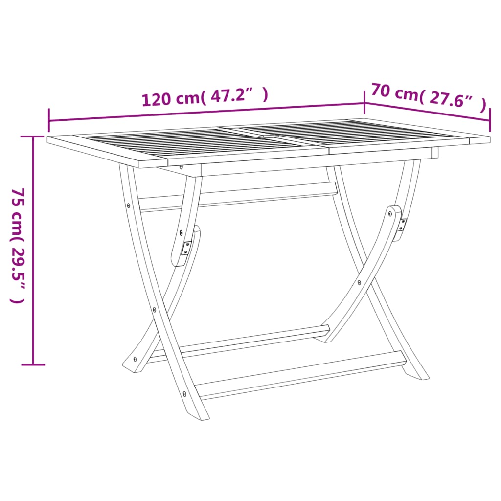 Folding Garden Table 120x70x75 cm Solid Wood Acacia