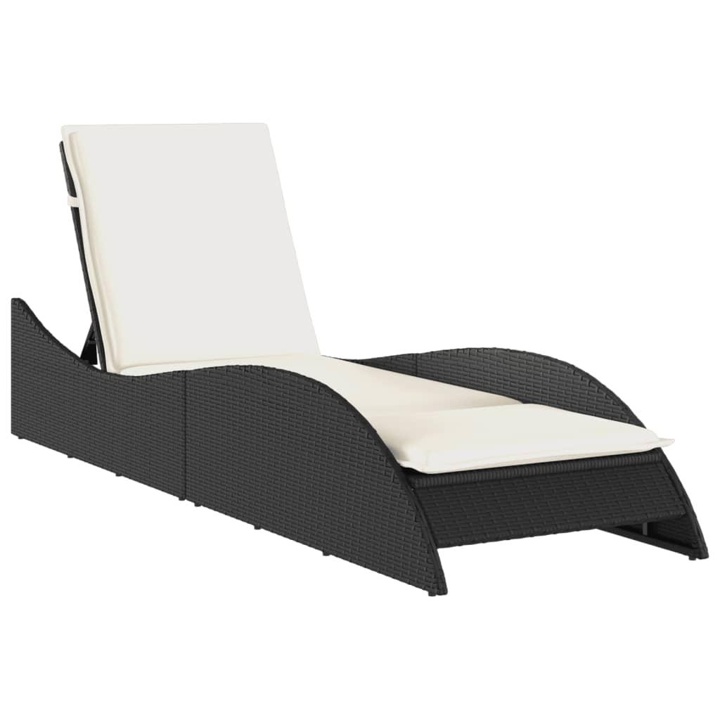 Sun Lounger with Cushion Black 60x205x73 cm Poly Rattan