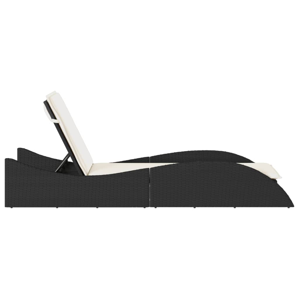 Sun Lounger with Cushion Black 60x205x73 cm Poly Rattan