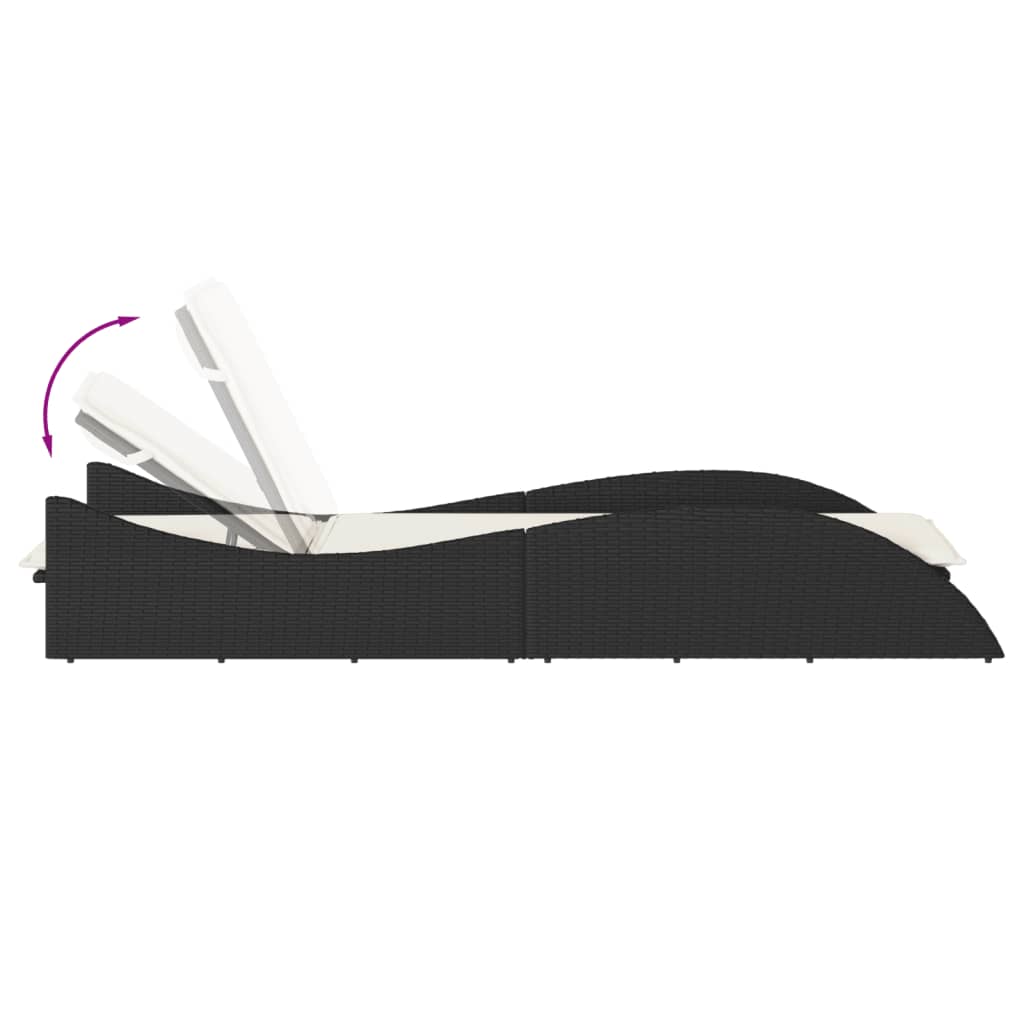 Sun Lounger with Cushion Black 60x205x73 cm Poly Rattan