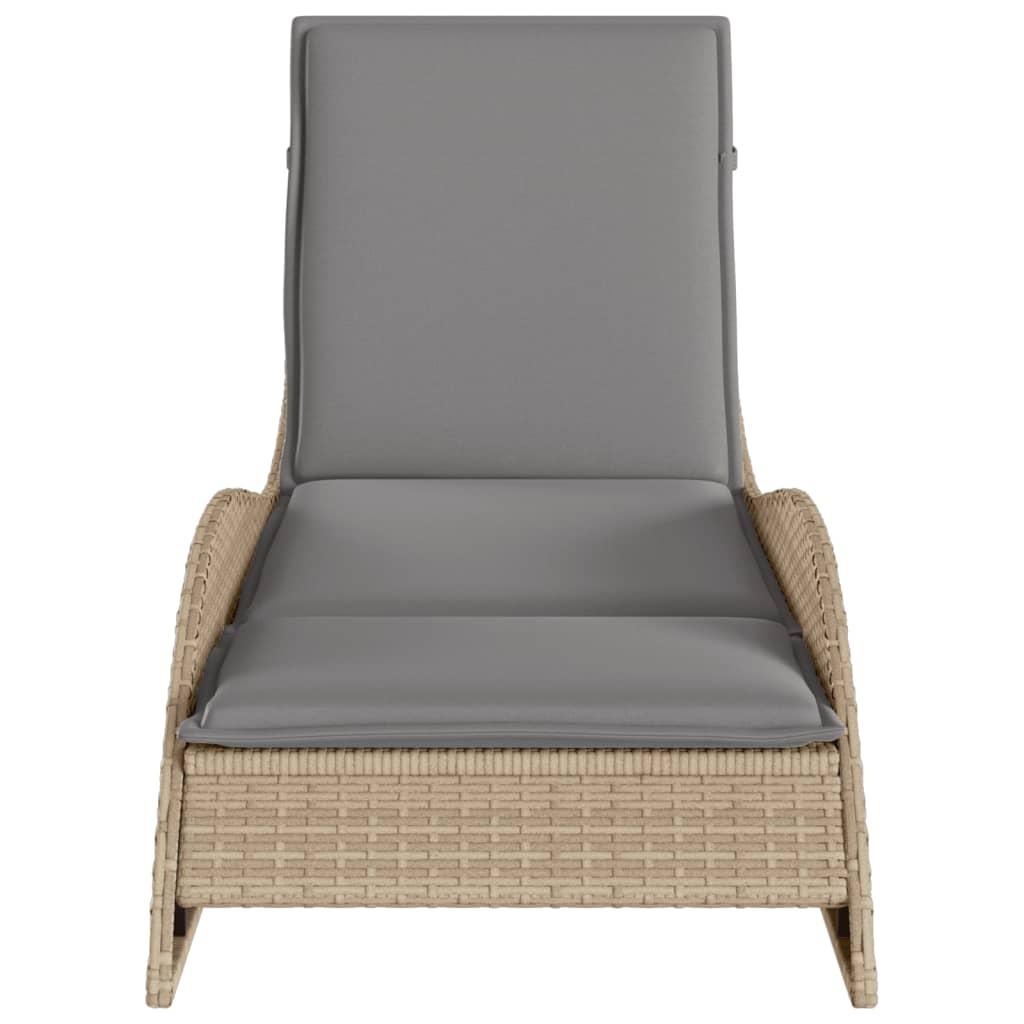 Sun Lounger with Cushion Beige 60x205x73 cm Poly Rattan