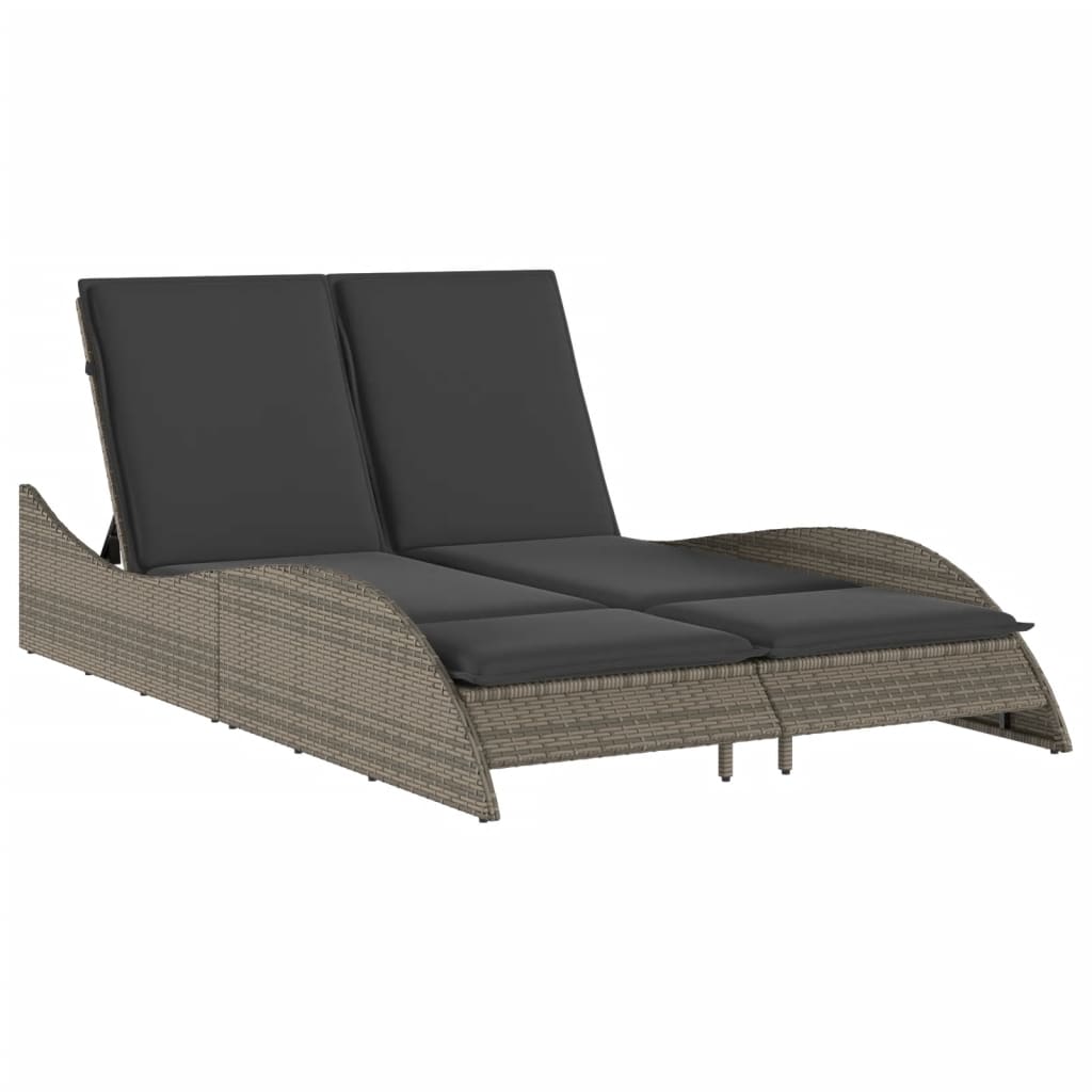 Sun Lounger with Cushions Grey 114x205x73 cm Poly Rattan