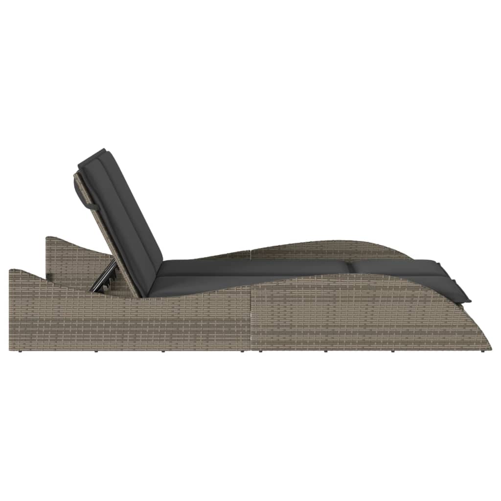 Sun Lounger with Cushions Grey 114x205x73 cm Poly Rattan
