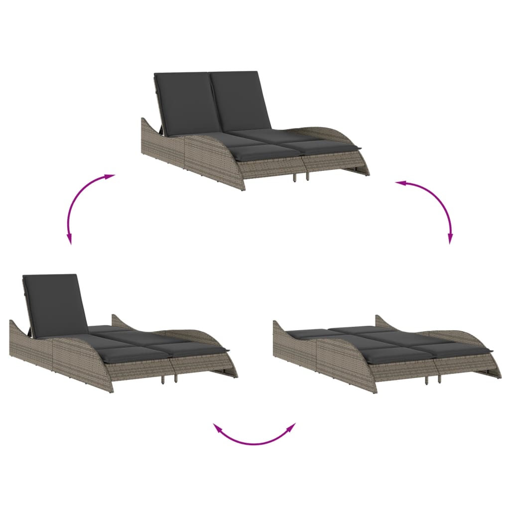 Sun Lounger with Cushions Grey 114x205x73 cm Poly Rattan