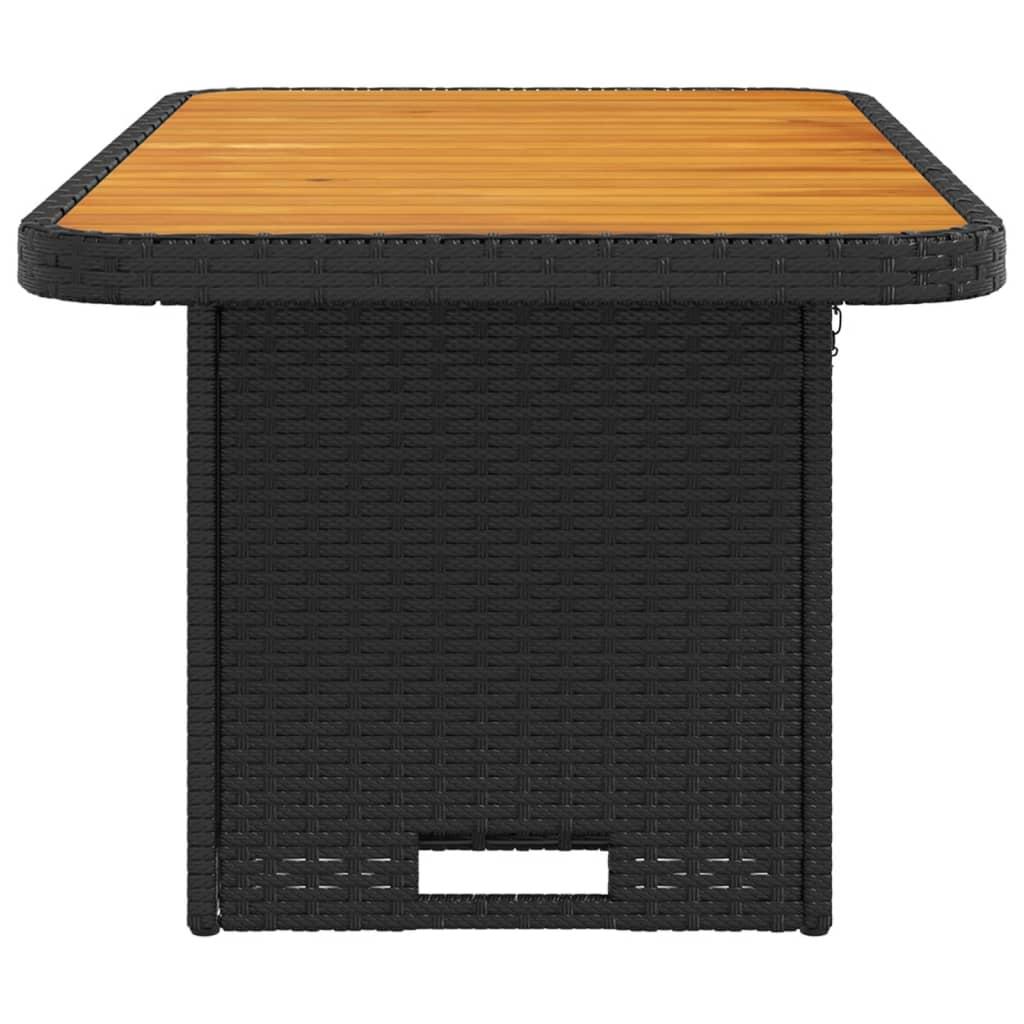 Garden Table Black 90x55x71 cm Poly Rattan and Acacia Wood
