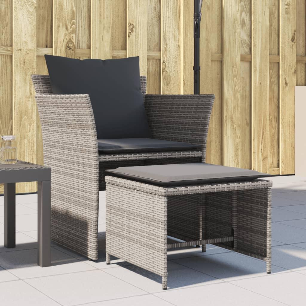 Garden Chair with Footstool Grey Poly Rattan