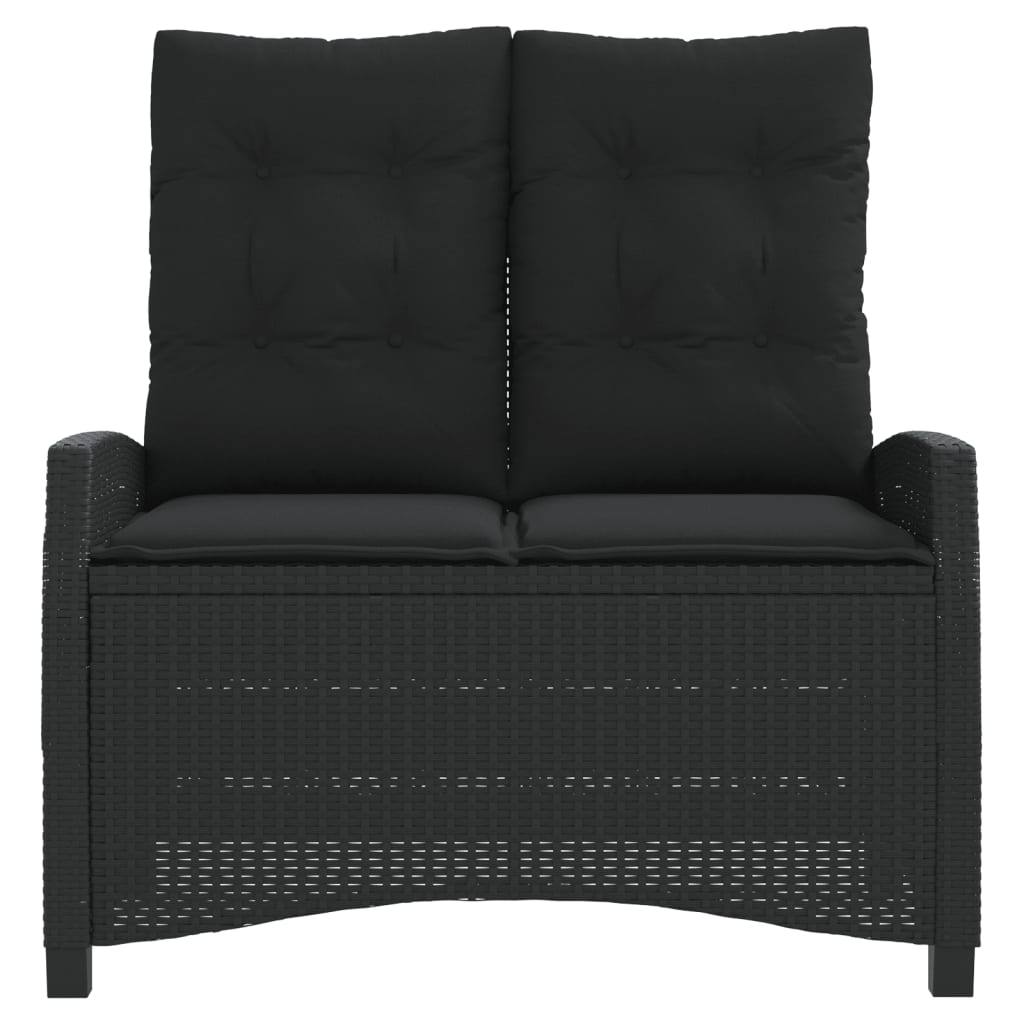 Reclining Garden Bench with Cushions Black Poly Rattan