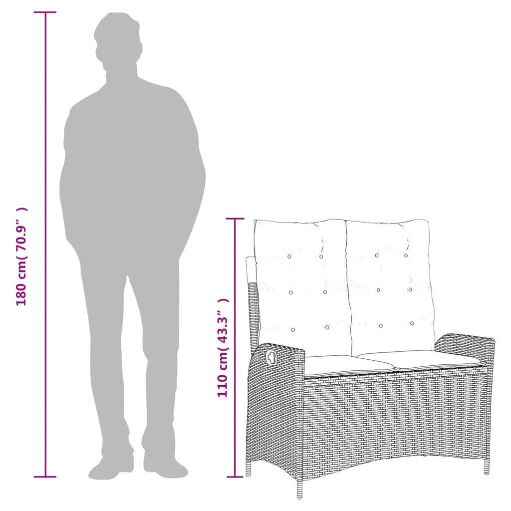 Reclining Garden Bench with Cushions Black Poly Rattan