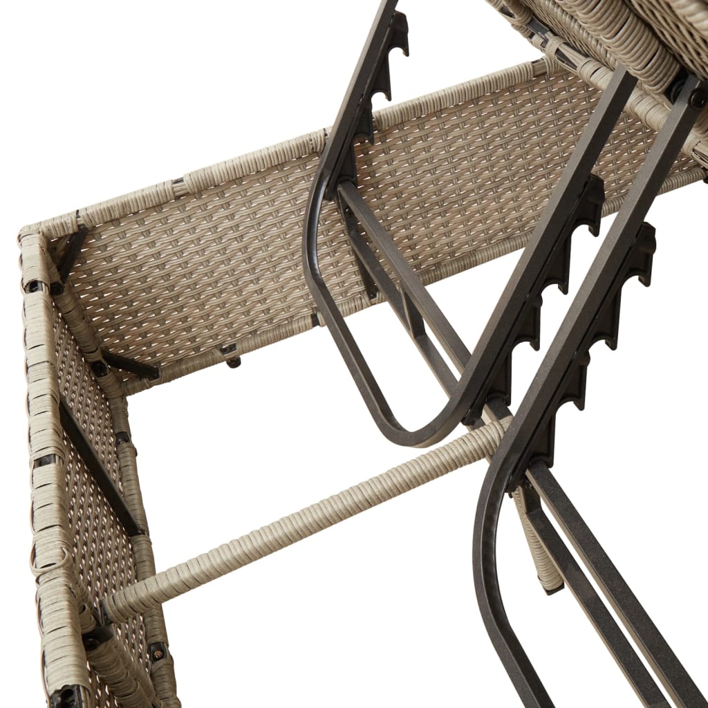 Double Sun Lounger with Roof&Curtains Light Grey Poly Rattan
