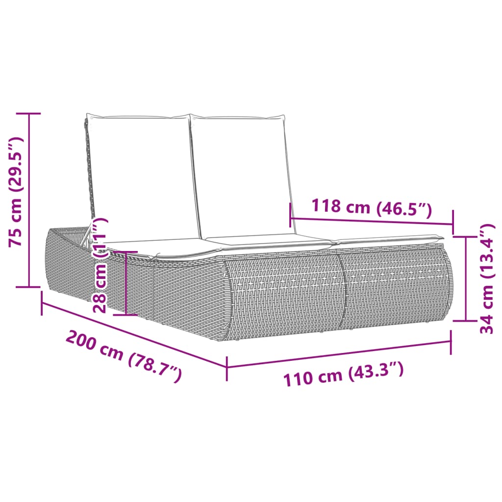 Double Sun Lounger with Cushions Beige Poly Rattan